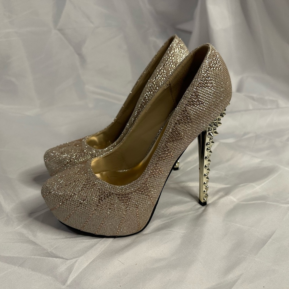 Gold Glitter Spike Stiletto Heels